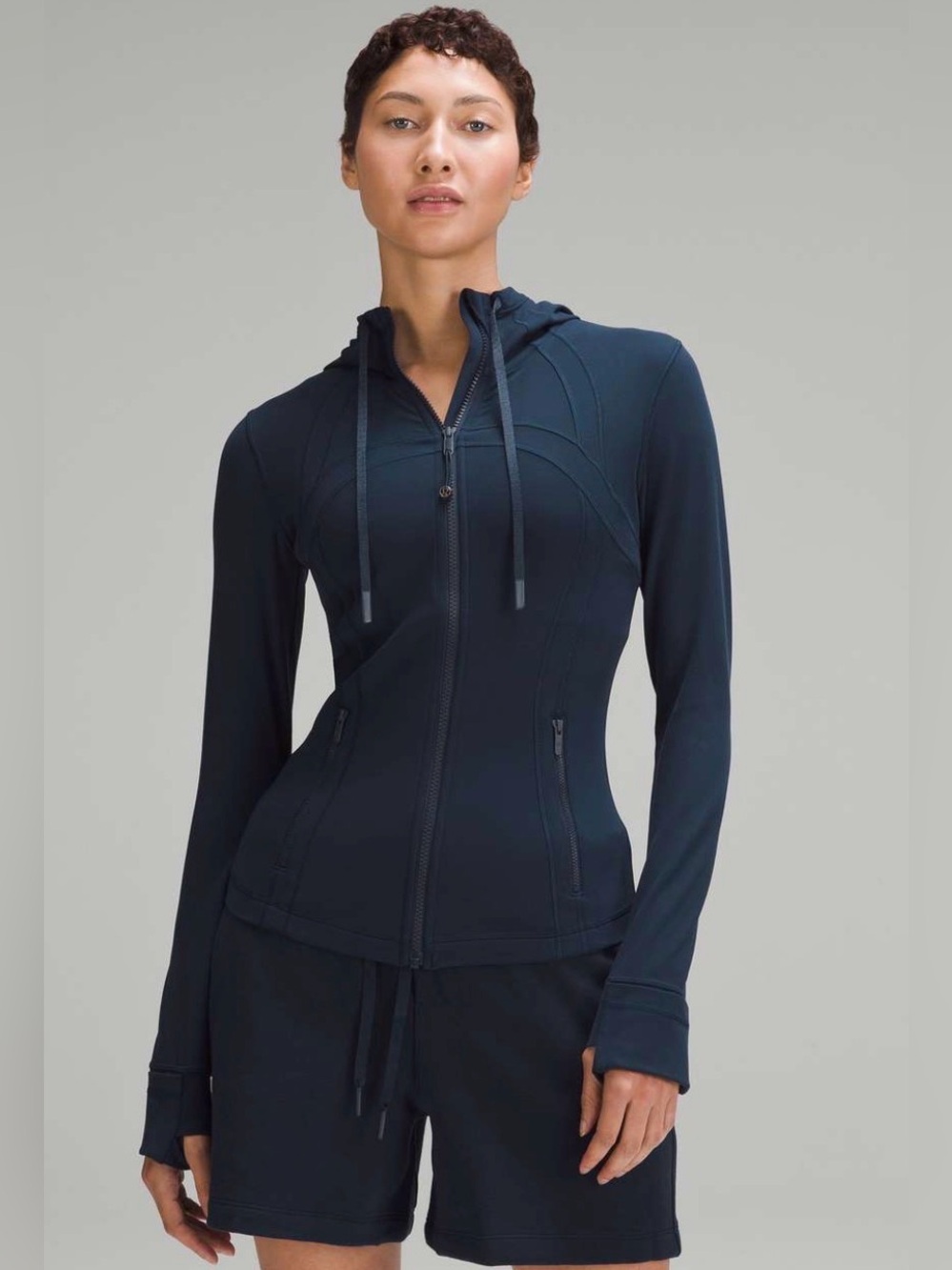 EUC Lululemon Women's Hooded Define Jacket Nulu True Navy Blue Sz 14 Yoga Run